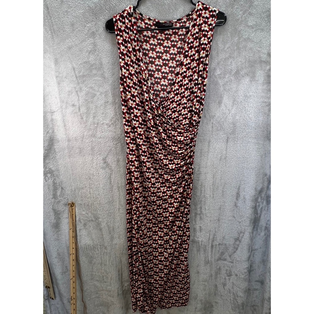 Elizabeth Dalton M Silk Blend Geometric Ruched Faux Wrap Y2K Bodycon Retro Chic - Picture 2 of 8